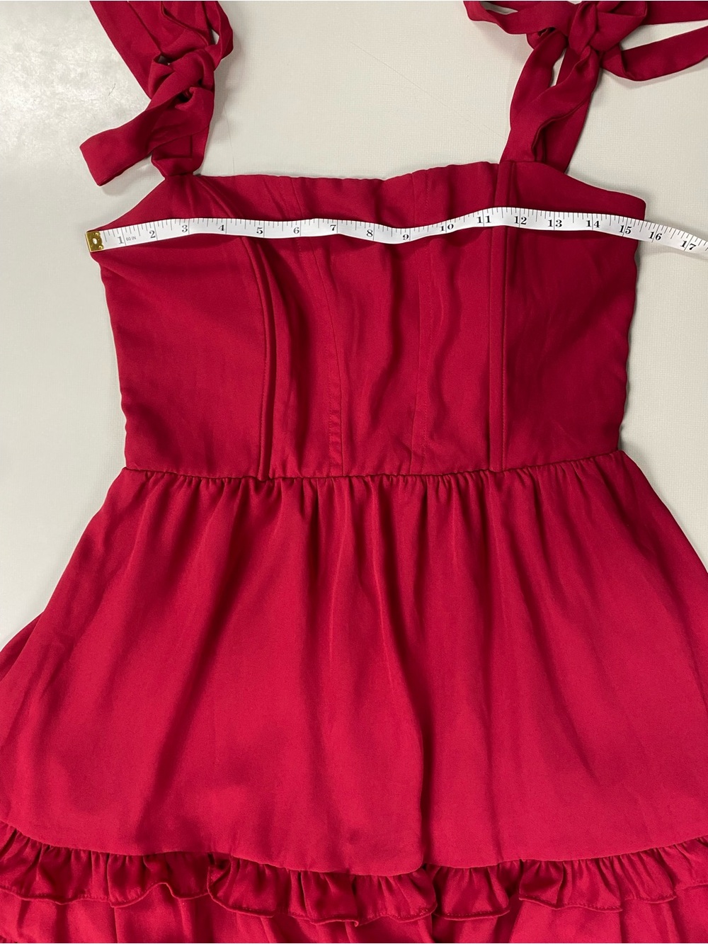 Lucy in the Sky Burgundy Wine Tie Strap Ruffle Mini Dress M Wedding Guest Party - Picture 4 of 8